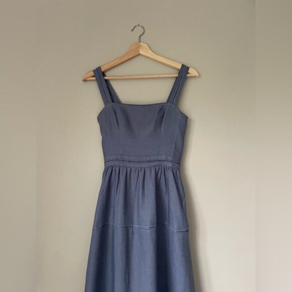 NEW Reformation Everett Linen Sleeveless Midi Dress Cornflower Blue | US 0 UK 4 - Picture 8 of 13